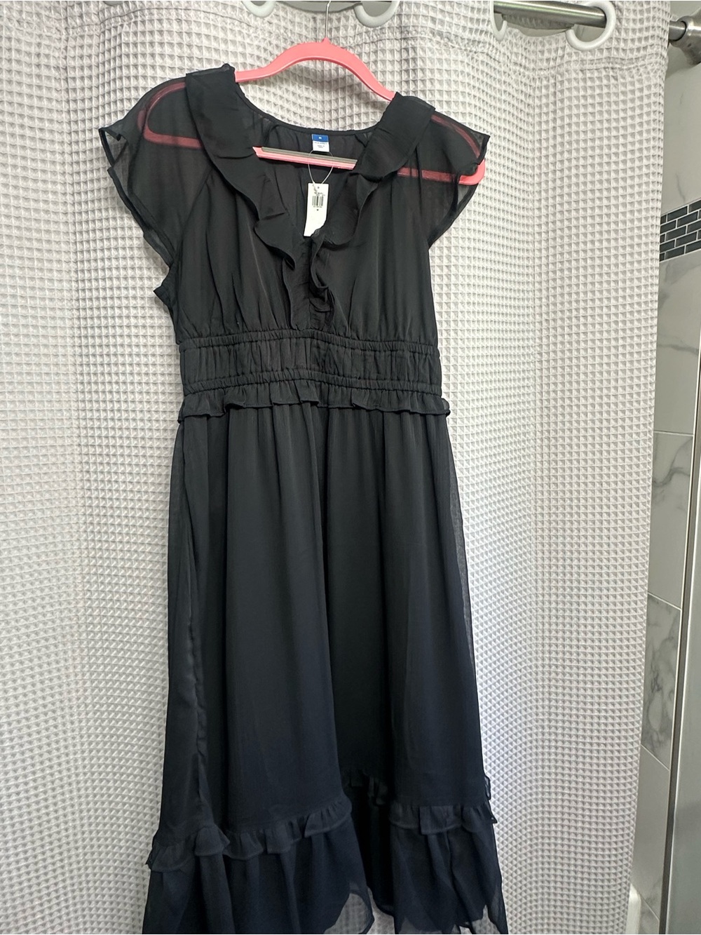 Old Navy Black Ruffle-Trim Chiffon Midi Dress - Picture 1 of 3